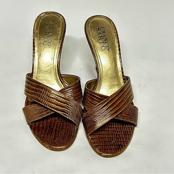 Franco Sarto Wedge Slide Brown Leather Sandals Size 6.5 M - Picture 2 of 5